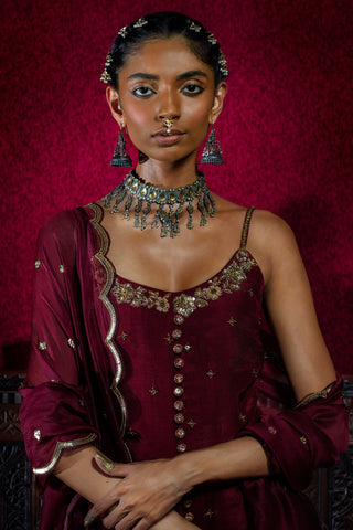 Maroon Ajrakh Kurta Gharara Set