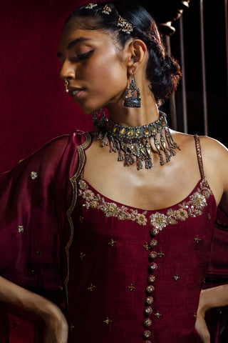 Maroon Ajrakh Kurta Gharara Set