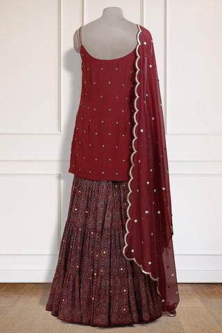 Maroon Ajrakh Kurta Gharara Set