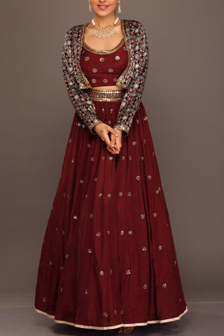 Maroon Jacket Lehenga Set