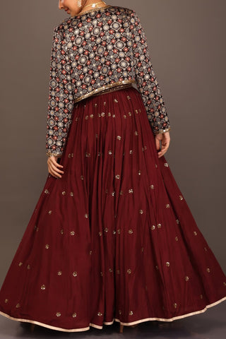 Maroon Jacket Lehenga Set