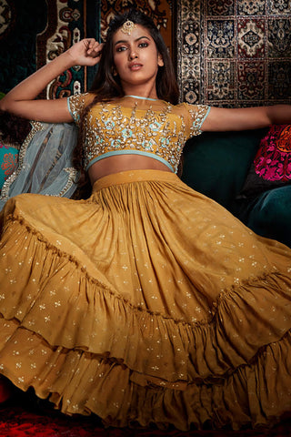 Mustard Frill Lehenga Choli Set