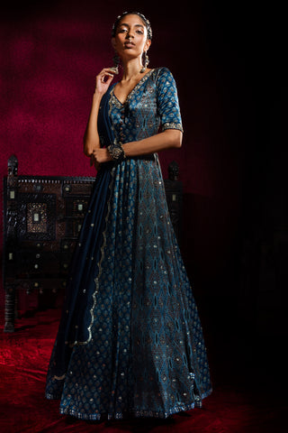 Blue Ajrakh Anarkali Set