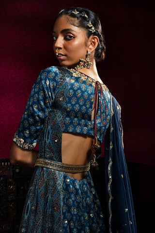 Blue Ajrakh Anarkali Set