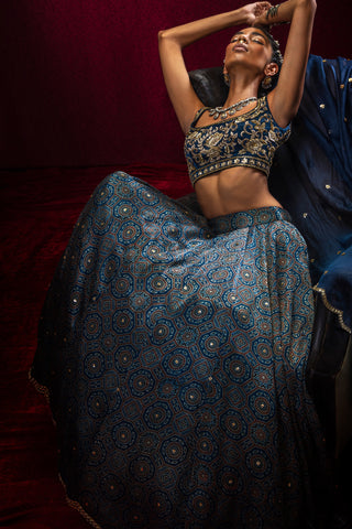 Blue Ajrakh Layer Lehenga Set