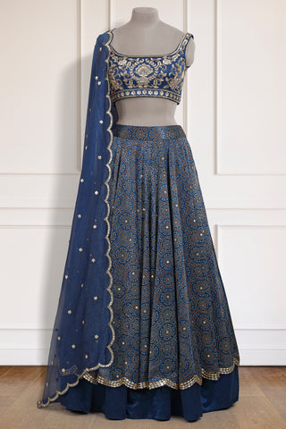 Blue Ajrakh Layer Lehenga Set