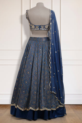 Blue Ajrakh Layer Lehenga Set