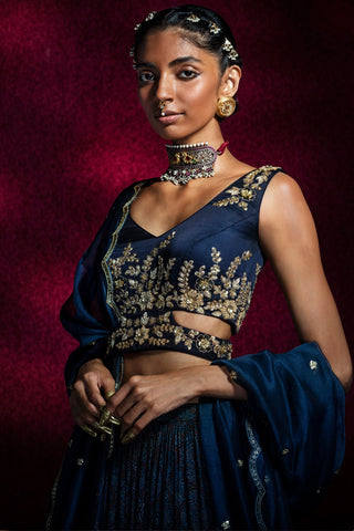 Blue Ajrakh Frill Lehenga