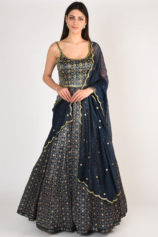 Blue Ajrakh Strappy Anarkali Set