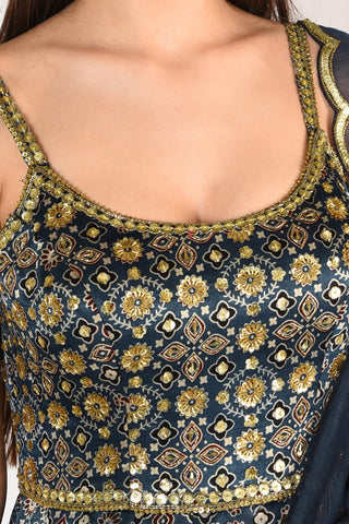 Blue Ajrakh Strappy Anarkali Set
