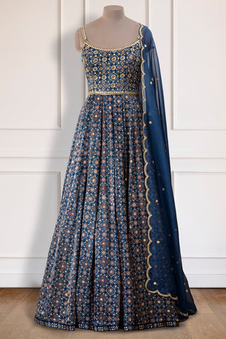 Blue Ajrakh Strappy Anarkali Set