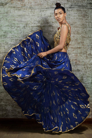 Navy Frill Lehenga Set