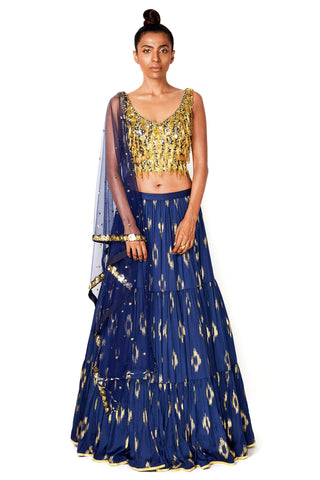 Navy Frill Lehenga Set