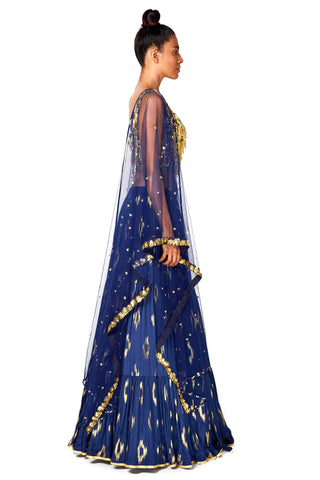Navy Frill Lehenga Set