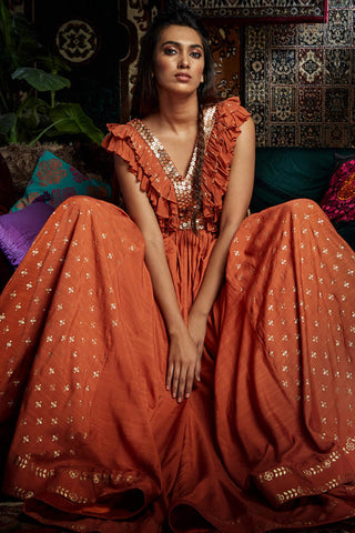 Orange Frill Anarkali Gown