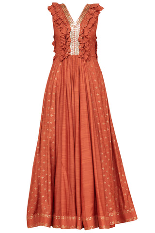 Orange Frill Anarkali Gown