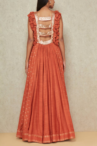 Orange Frill Anarkali Gown