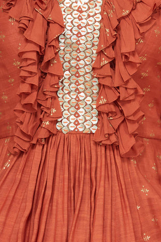 Orange Frill Anarkali Gown