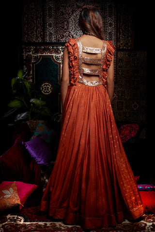 Orange Frill Anarkali Gown