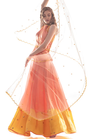 Peach Jacket Lehenga Set