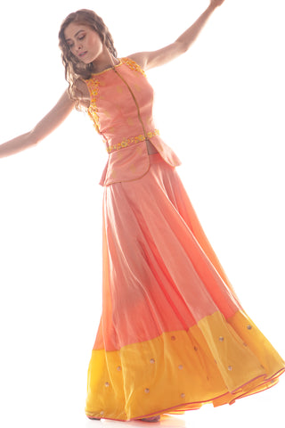 Peach Jacket Lehenga Set