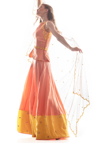 Peach Jacket Lehenga Set