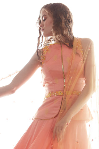 Peach Jacket Lehenga Set