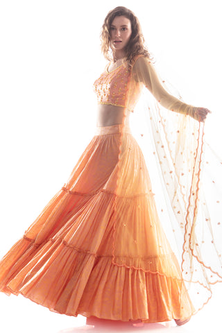 Peach Layer Lehenga Set