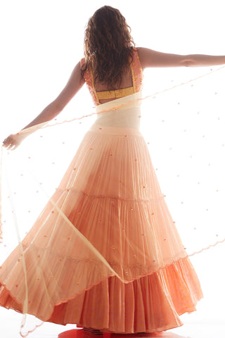Peach Layer Lehenga Set