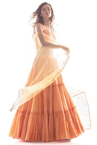 Peach Layer Lehenga Set
