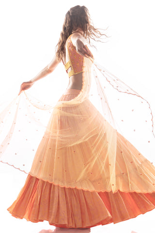 Peach Layer Lehenga Set