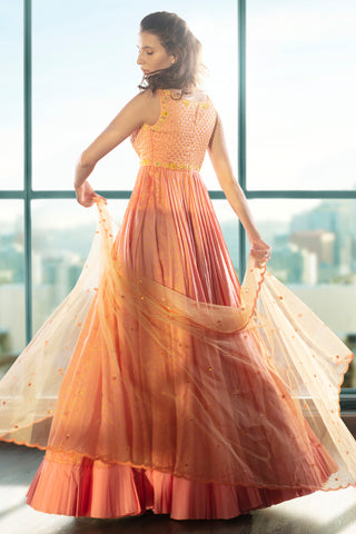 Peach Pleated Anarkali Set