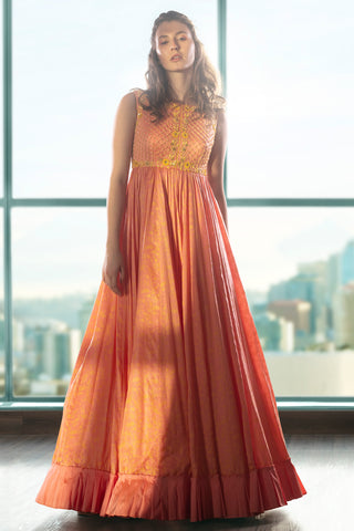 Peach Pleated Anarkali Set