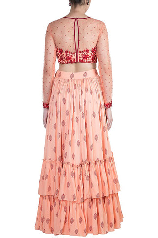 Peach & Red Frill Lehenga Set