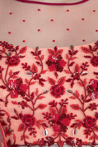 Peach & Red Frill Lehenga Set