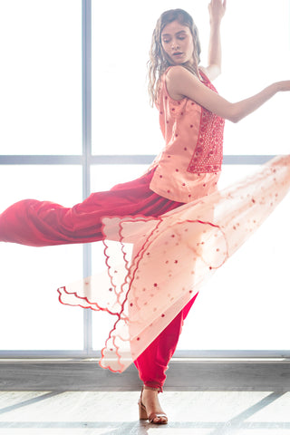 Peach & Red Kurta Dhoti Set