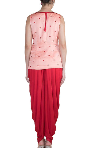 Peach & Red Kurta Dhoti Set