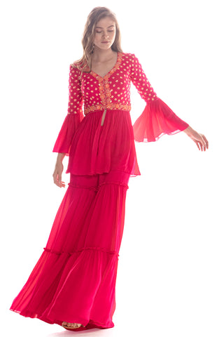 Pink Peplum Top Gharara Set