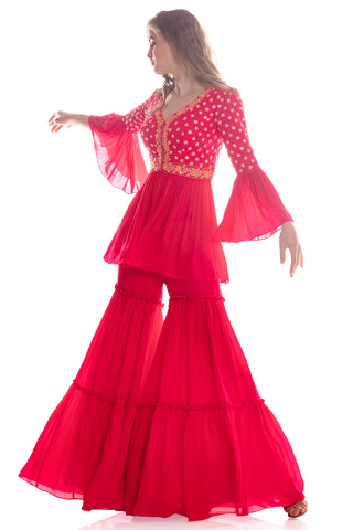 Pink Peplum Top Gharara Set