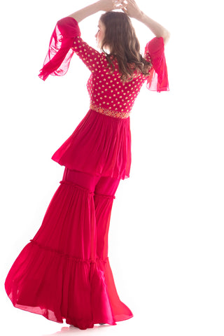 Pink Peplum Top Gharara Set