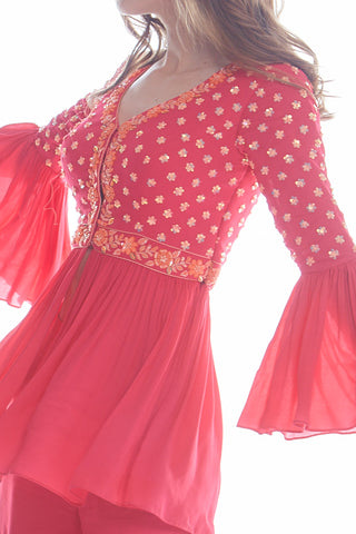 Pink Peplum Top Gharara Set