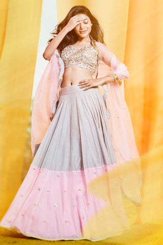 Pink & Grey Lehenga Set
