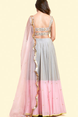 Pink & Grey Lehenga Set
