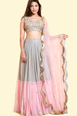 Pink & Grey Lehenga Set