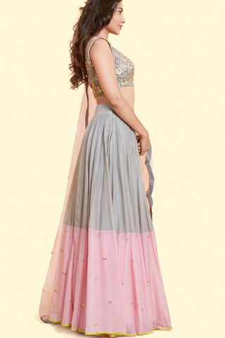 Pink & Grey Lehenga Set