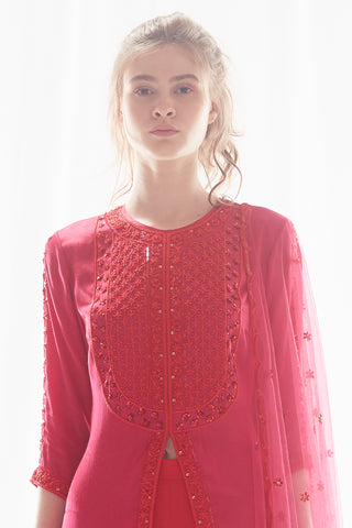 Pink & Red Kurta Gharara Set