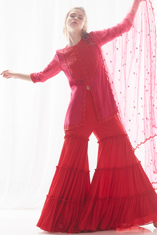 Pink & Red Kurta Gharara Set