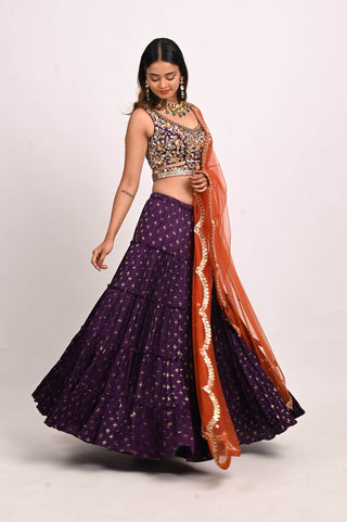 Purple Frill Lehenga Set