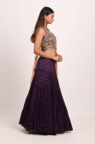 Purple Frill Lehenga Set