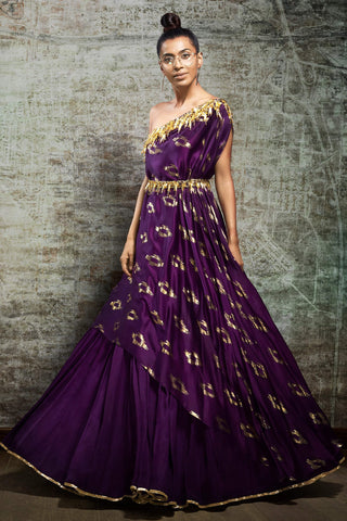 Purple One Shoulder Lehenga Set
